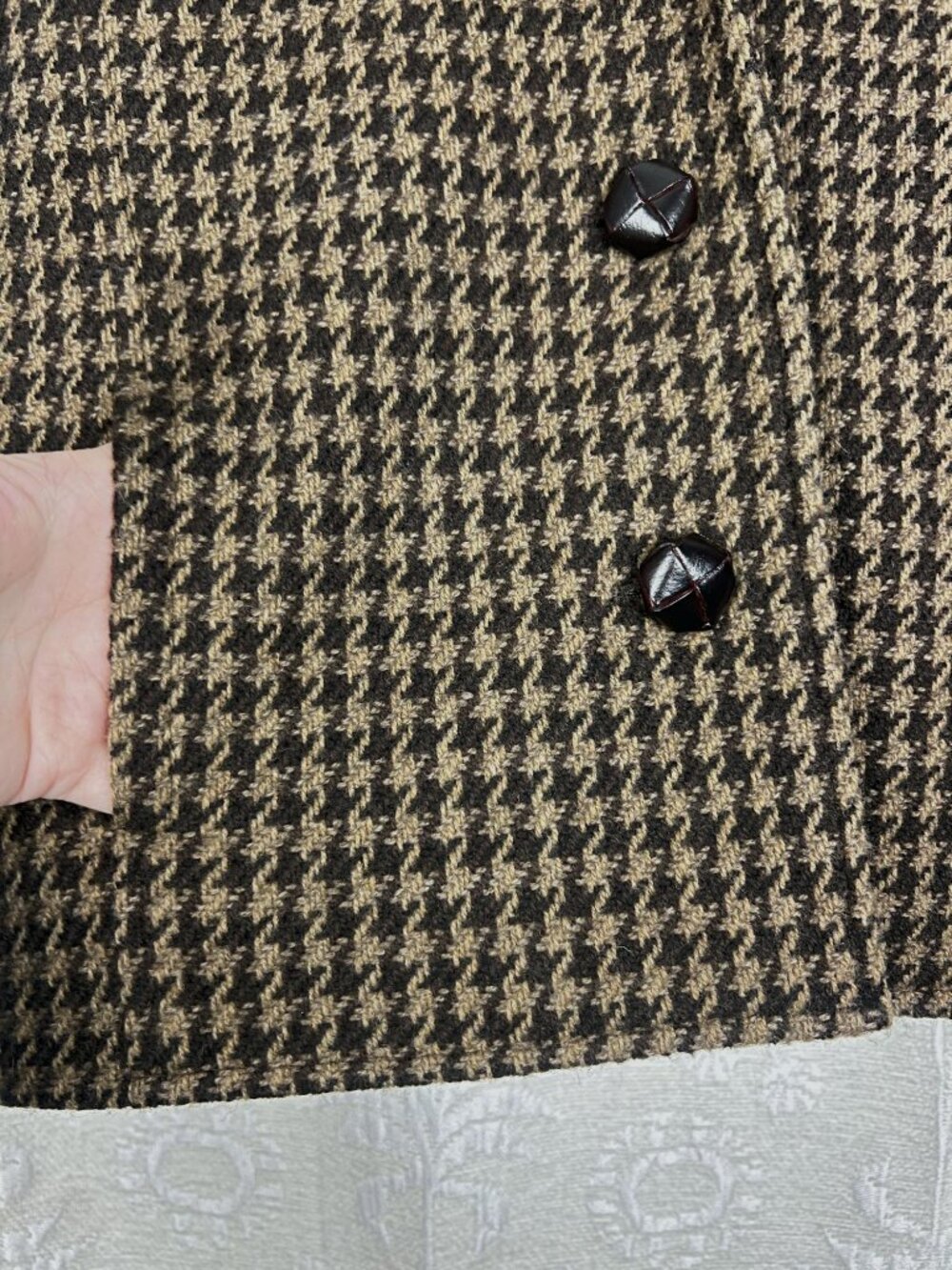 Vintage houndstooth tweed cropped jacket brown Lauren Ralph Lauren classic retro - Picture 2 of 8